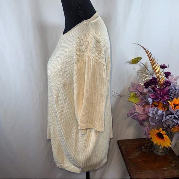 Alfred Dunner Pale Yellow/Tan Cable Knit Short Sleeve Sweater Top L - Picture 2 of 7